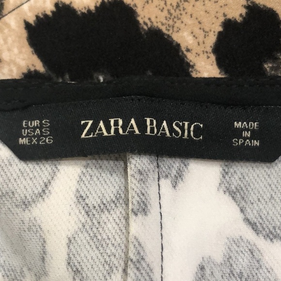 Zara Blouse Size Small Leopard Animal Print Bow Tie Front Peplum Tan Black - Picture 5 of 8